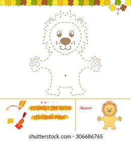 Connect the dots picture puzzle and coloring page. Visual game for kids. Puzzle for kids. Education game for preschool child. Maze of dot to dot puzzle with lion