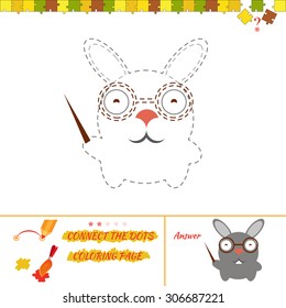Connect the dots picture puzzle and coloring page. Visual game for kids. Puzzle for kids. Education game for preschool child. Maze of dot to dot puzzle with teacher rabbit