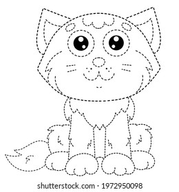 Connect the dots picture. Tracing worksheet. Puzzle for kids. Coloring Page Outline Of cartoon cute cat. Coloring book for children. 