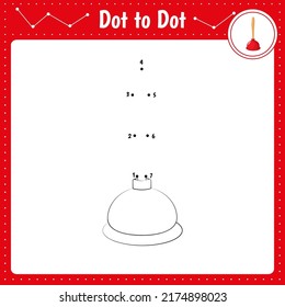 Connect the dots. Plunger. Utensil. Dot to dot educational game. Coloring book for preschool kids activity worksheet. Vector Illustration. 