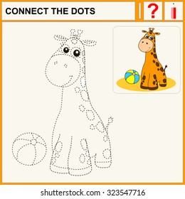 Connect the dots, preschool exercise task for kids, cheerful giraffe