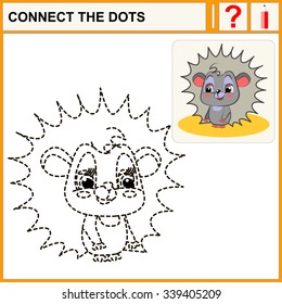 Connect the dots, preschool exercise task for kids, funny hedgehog