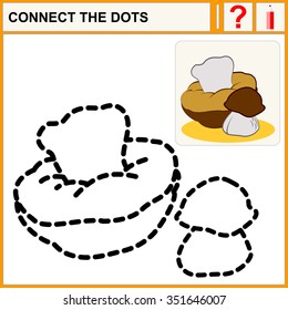 Connect the dots, preschool exercise task for kids, cute edible mushrooms. Ceps.
Vector isolated.
