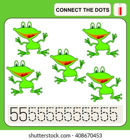 Connect the dots, preschool exercise task for kids, numbers. Frog.