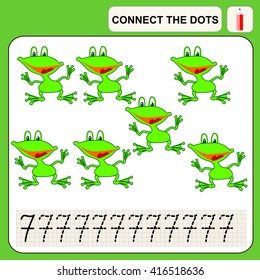 Connect the dots, preschool exercise task for kids, numbers. Frog.