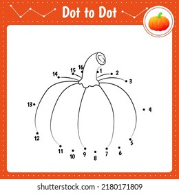 Connect the dots. Pumpkin. Dot to dot educational game. Coloring book for preschool kids activity worksheet. Vector Illustration. 