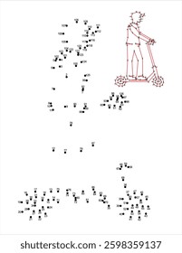 Connect the dots puzzle, boy riding electric scooter.