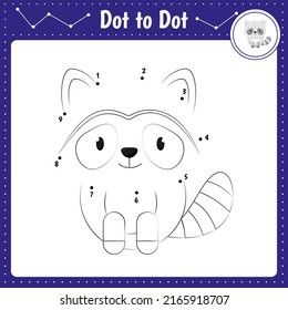 Connect the dots. Raccoon. Animal. Dot to dot educational game. Coloring book for preschool kids activity worksheet. Vector Illustration.