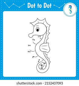 Connect The Dots. Sea Horse. Dot To Dot Educational Game. Coloring Book For Preschool Kids Activity Worksheet. Vector Illustration. 