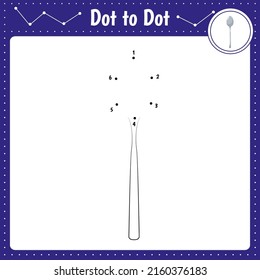 Connect the dots. Spoon. Kitchen utensil.Dot to dot educational game. Coloring book for preschool kids activity worksheet. Vector Illustration.