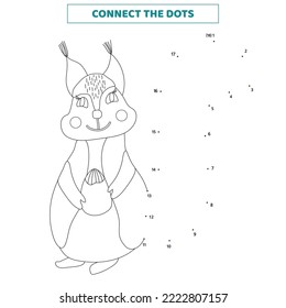 Connect the dots for the squirrel. Educational worksheet.