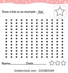 Conecte puntos con líneas rectas y dibuje Star. Hoja de trabajo para niños coloreando libro. Repita la imagen por ejemplo. Juego educativo para la atención de los niños en edad preescolar