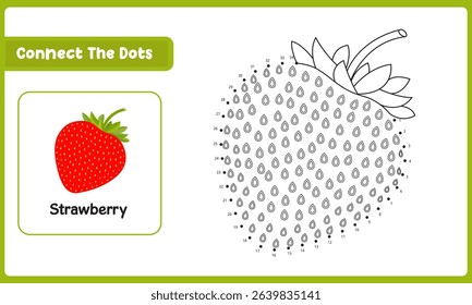 Connect The Dots Strawberry. Dot To Dot Educational Game. Vector Illustration