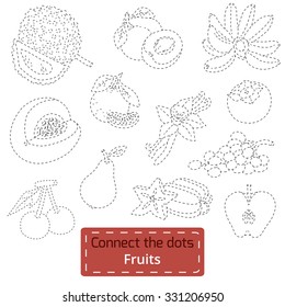 Connect the dots (tropical fruits set), education game for children 