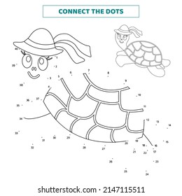 Connect the dots for the turtle. Educational worksheet.