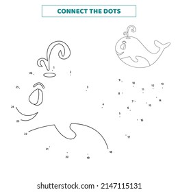 Connect the dots for the whale. Educational worksheet.