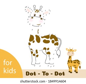 Connect dots Worksheet for education. Numbers game, education dot to dot game for children. Giraffe kids worksheet dot to dot number game. Coloring line child printable page. Coloring book educational