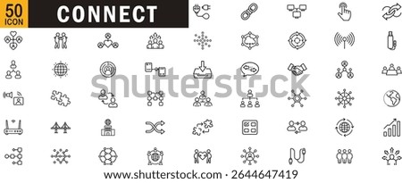Connect editable outline icon set. Communication network social link team collaboration data exchange interaction people.
