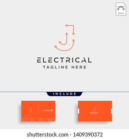 connect or electrical j logo design vector icon element isolated with business card include