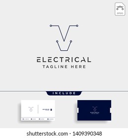 connect or electrical v logo design vector icon element isolated with business card include