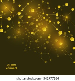 Connect gold lines. Abstract technology glowing line and dots.