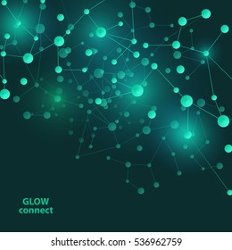 Connect green lines. Abstract technology glowing line and dots.