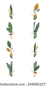 Connect the halves. Find the correct half of the illustration of a plant in a flower pot. Vector vertical template of childish educational game.