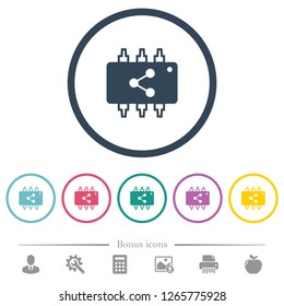 Connect hardware flat color icons in round outlines. 6 bonus icons included.