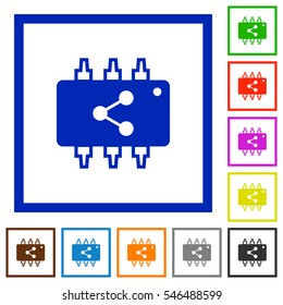 Connect hardware flat color icons in square frames on white background
