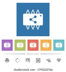 Connect hardware flat white icons in square backgrounds. 6 bonus icons included.
