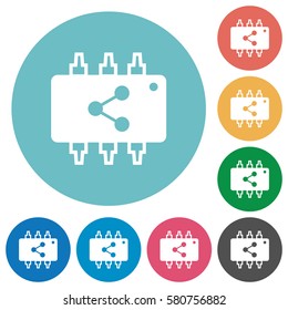 Connect hardware flat white icons on round color backgrounds
