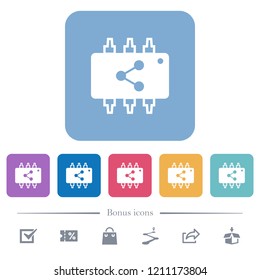 Connect hardware white flat icons on color rounded square backgrounds. 6 bonus icons included