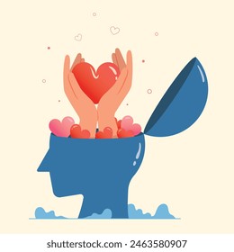 Connect heart feeling with logical thinking brain. Heart and brain connection.