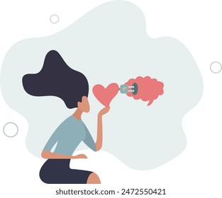 connect heart feeling with logical thinking brain.flat vector illustration.
