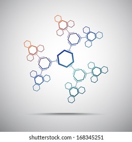 Connect hexagonal cells in the form of snowflake. Gradient. Vector graphics