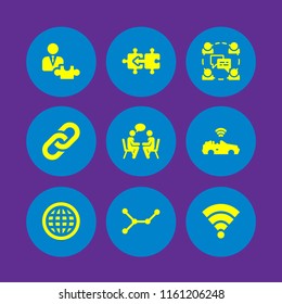 connect icon. 9 connect set with smart, nodes, link and puzzle vector icons for web and mobile app