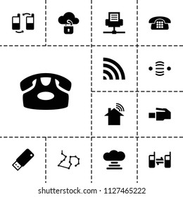 Connect icon. collection of 13 connect filled icons such as desk phone, wi-fi, connected phone, usb drive, cloud connection. editable connect icons for web and mobile.