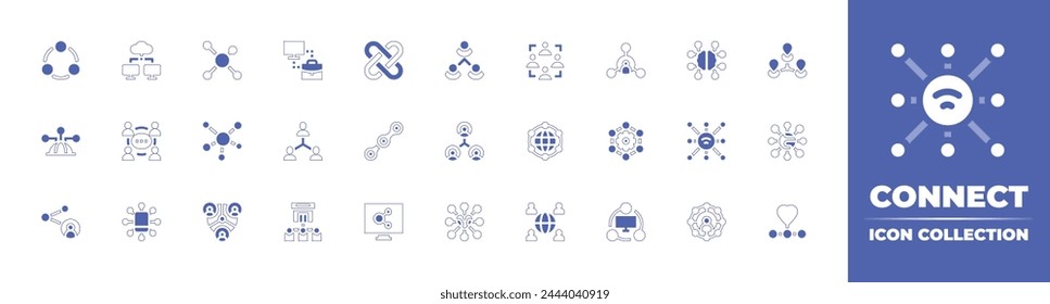 Connect icon collection. Duotone style line stroke and bold. Vector illustration. Containing link, share, chain, network connection, network, cloud, process, connection, wifi, communications, connect.