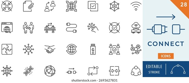 Conjunto de colecciones de iconos de conexión. Trazo editable.
