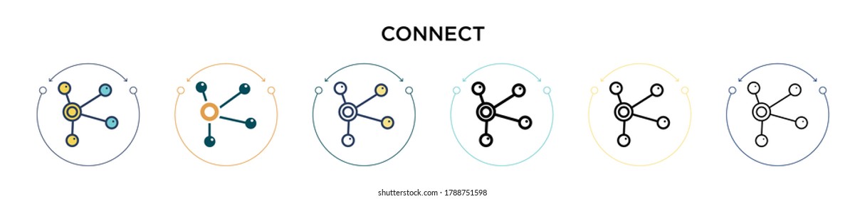 Connect icon in filled, thin line, outline and stroke style. Vector illustration of two colored and black connect vector icons designs can be used for mobile, ui, web