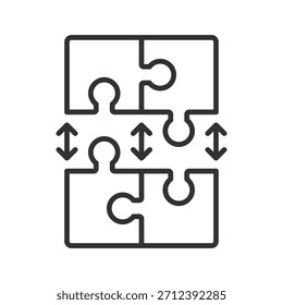 Ícone de conexão em design de linha. conectar, trabalho em equipe, quebra-cabeça, colaboração, relação, solução, interação no vetor de fundo branco. conectar ícone de traçado editável