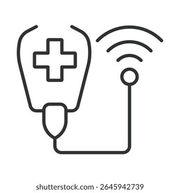 Conecte-se, ícone em design de linha. Telehealth-connect, telemedicina, saúde digital, cuidado remoto, médico online, e-saúde, comunicação sobre vetor de fundo branco. Conexão Telehealth, ícone de traçado editável