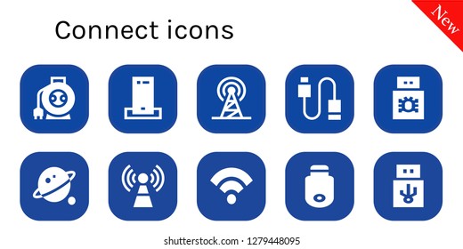  connect icon set. 10 filled connect icons. Simple modern icons about  - Wire, Charger, Signal, Usb, Orbit, Wifi signal, Pendrive