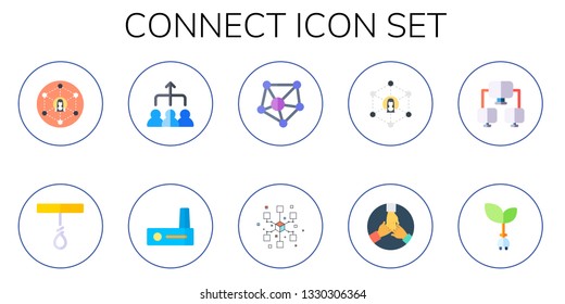 connect icon set. 10 flat connect icons.  Simple modern icons about  - networking, rope, teamwork, modem, network, plug