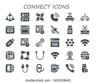 Connect Icon Set. 30 Filled Connect Icons.  Collection Of - Connected, Access, United, Call, Autonomous Car, Network, Website, Web, Signal, Usb, Wifi, Pendrive, Rope, Connect