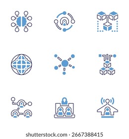 Conjunto de iconos de conexión. Estilo de línea en negrita. Colores duotónicos. Trazo editable. social, inteligencia artificial, conexiones, conexión, conexión, conectividad.
