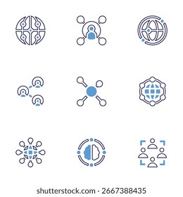 Symbolgruppe verbinden. Fette Linienart. Duotonfarben. Bearbeitbarer Strich. Big Data, Verbindungen, Globalisierung, Netzwerkanschluss, Netzwerk, Internet, Luft, Verbindung.