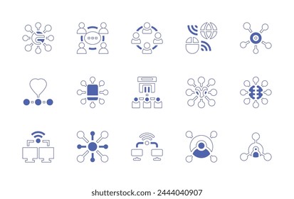 VerbindungssymbolSet. Linienstrich im Duotonstil und fett. Vektorillustration. Enthält Verbindung, Fernsteuerung, Freigabe, Netzwerk, Kommunikation, Verbinden, Verbindungen.