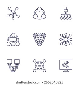 Conjunto de iconos de conexión. Estilo de línea. Trazo editable. conexión, influencia, conexión, red.