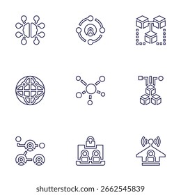 Connect icon set. Line style. Editable stroke. social, artificial intelligence, connections, connect, connection, connectivity.